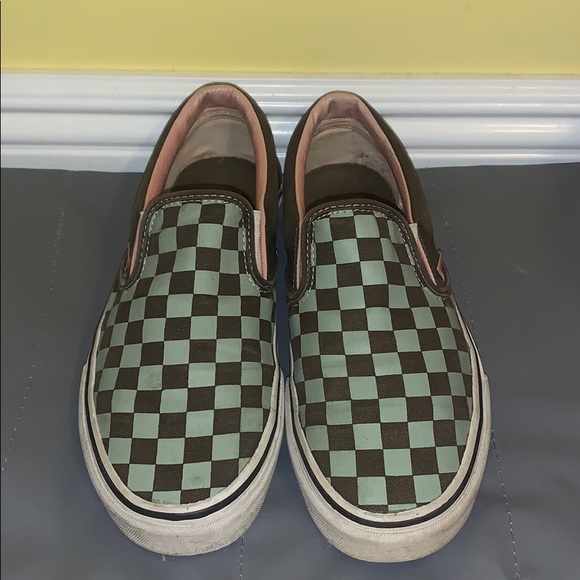 mint green checkered vans